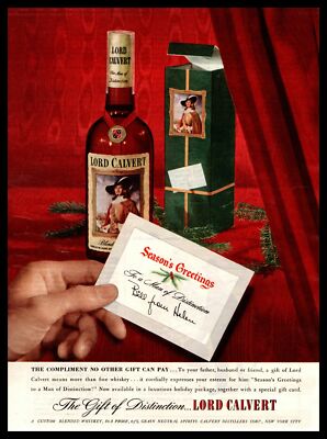 1947 Lord Calvert Blended Whiskey Christmas Gift Box Card Vintage Print Ad