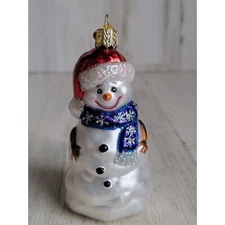Glitter OWC snowman happy blown glass ornament Xmas