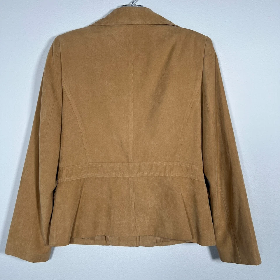 Blazer vintage Y2K para mujer imitación gamuza camel talla 6 pequeña carrera dinero antiguo clásico Foto 4 de 4