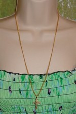 Necklace with a Goldtone Chain with a Clear Rhinestoned Cross Pendant