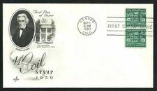 US 1959 SC#1059 THE HERMITAGE 4.5c COIL ISSUE J/L PAIR FDC - ARTCRAFT CACHET