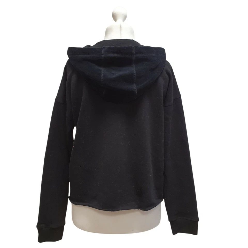 DKNY Terciopelo Recortado Sudadera con Capucha Deportiva Negra Pullover Sudadera Para Mujer Reino Unido M Foto 4 de 4