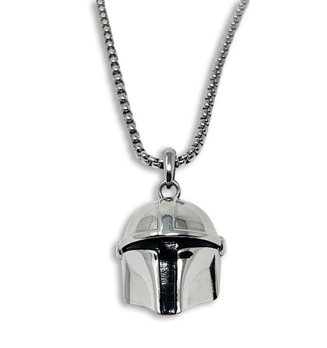 Offizieller Star Wars Mandalorianer Helm EDELSTAHL 3D Anhänger Halskette, 22 cm - Bild 1 von 7