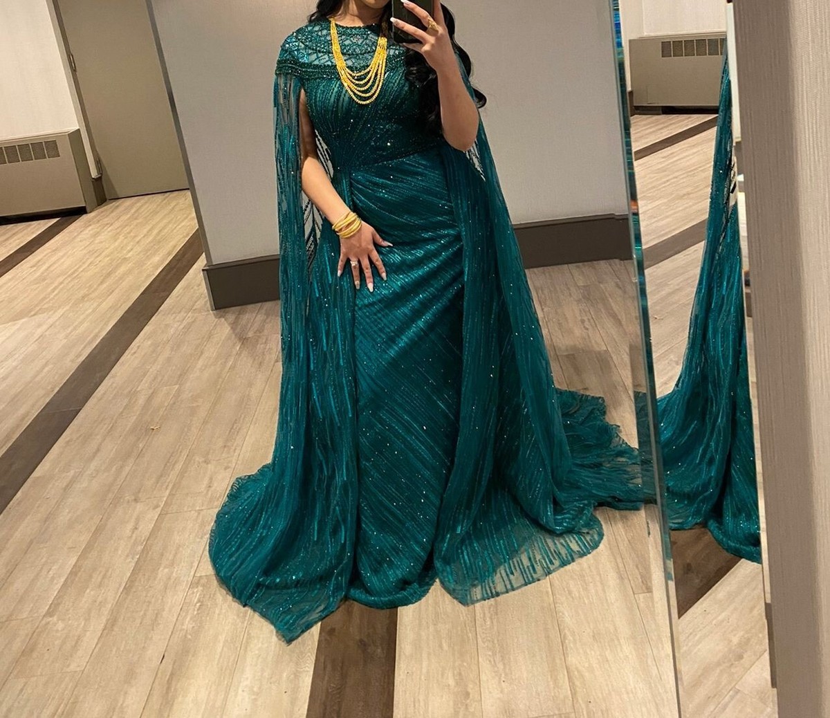 emerald green nikkah dress Marwa Emerald Green Drape Sleeve Nikkah dress with matching veil – Iyza  Belaar main image 0