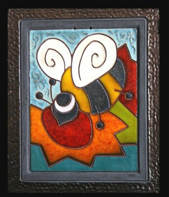 Decorative Tile- Happy Bee, Ceramic Art Tile 9''x 10'', Home Decor, Wall Art Potte