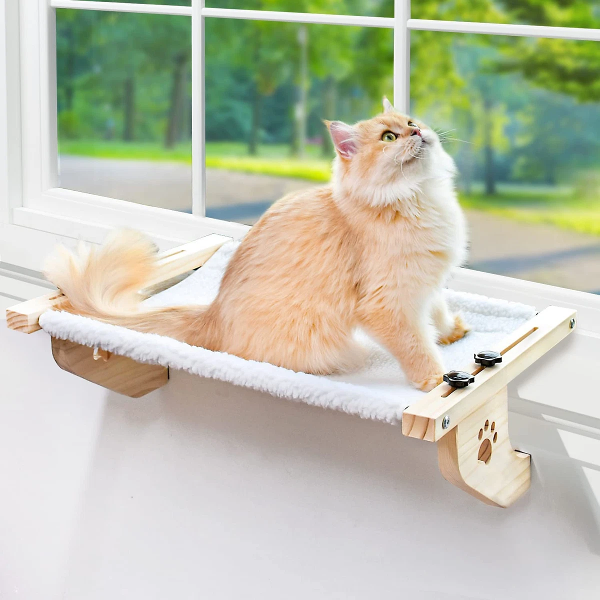 Cat Window Sill Perch - Cat Hammock Window Seat with Wood/Metal Frame Large  Cats