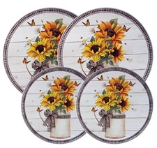 SET OF 4 TIN STEEL STOVETOP BURNER COVERS(2-10,2-8")GARDEN HARVEST SUNFLOWERS,RK