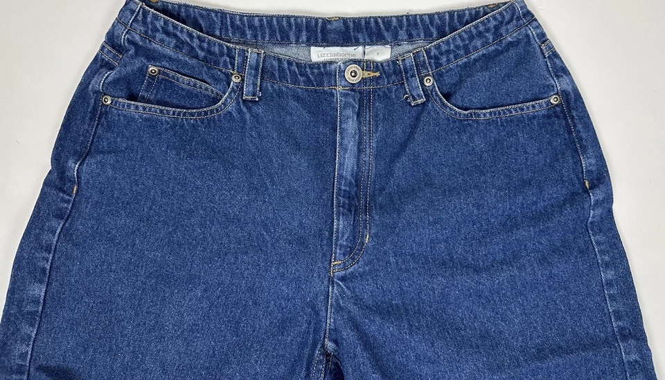 Pantalones Cortos Vaqueros Vintage Años 90 Denim Mamá 28” Cintura Alta Puños Dobladillo Lavado Oscuro  Foto 3 de 4