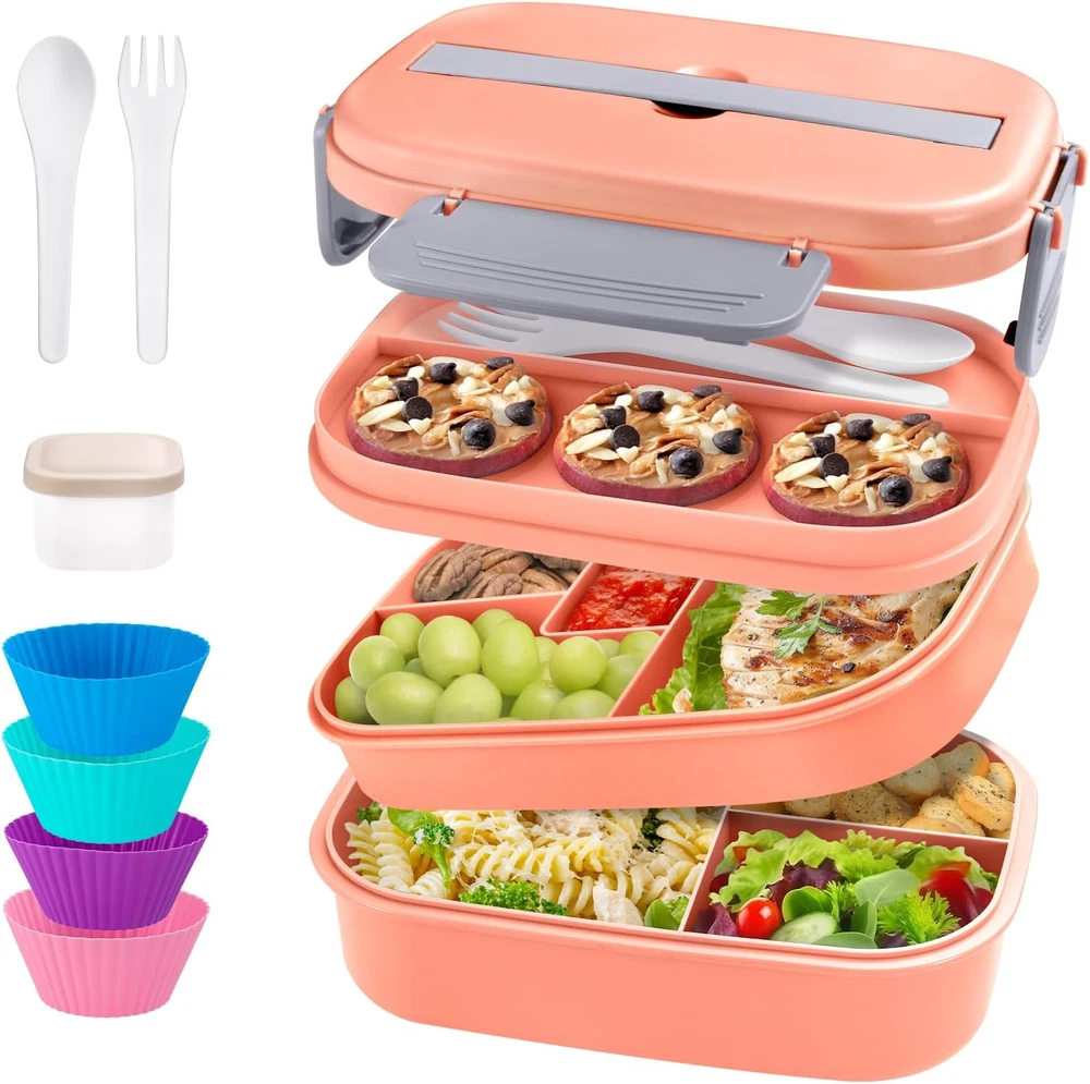 Bento Box Adult Lunch Box, Stackable Lunch Container for Adults Men Women Kids,