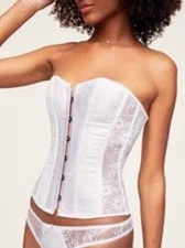 Adore Me Women's Ashoka Corset Bright White Size Large Boned Lace up Back Sheer