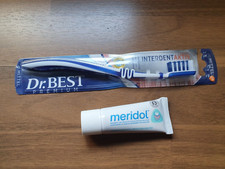 zahnpflege-set dr.best-zahnbürste-interdent-aktiv+meridol-zahncreme-reisegrösse