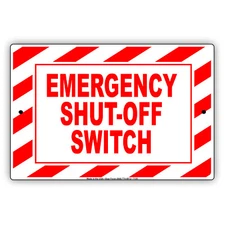 Emergency Shut-Off Switch Hazard Safety Novelty Notice Alert Aluminum Metal Sign