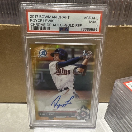 Royce Lewis 2017 1st Bowman Chrome Gold Refractor Auto 34/50 PSA Mint 9