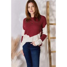 Hailey  Co Full Size Color Block Dropped Shoulder Knit Top