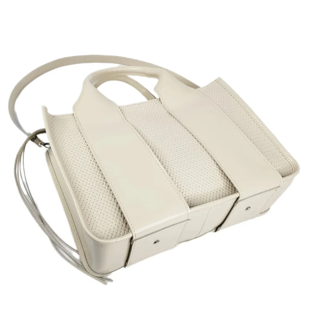 COACH Borsa a mano donna in pelle intrecciata borsa a tracolla da donna avorio tote bag goffrata