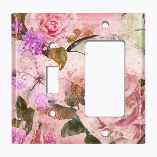 Metall Lichtschalter Abdeckung Wandplatte Schmetterling Blume weiß rose rosa ROS010 - Bild 13 von 14