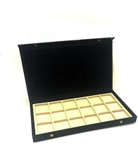 Pocket Watch Display Case Storage Box For 18 Watches Beige Liner Snap Buttons