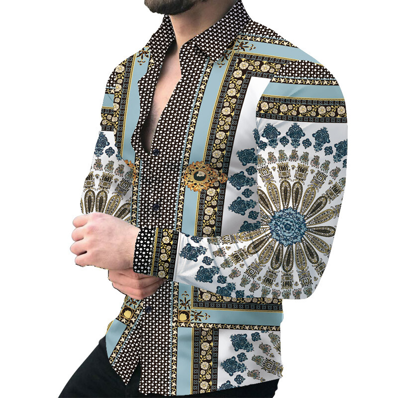 Button Down Shirts Men Baroque Long Sleeve Hawaiian Party Casual Fashion  Dress | eBay