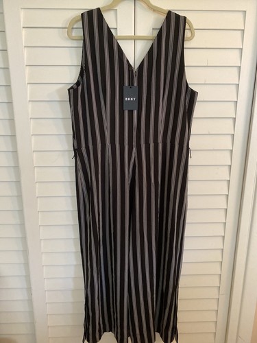 DKNY Jumpsuit Sleeveless Striped Casual Cropped Women Navy Sz 16 NEW NWT - Picture 6 of 8