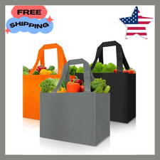 3 Pack Reusable Grocery Bags Heavy Duty Foldable Canvas Tote Large Shopping Bag