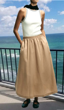 ZARA ZW COLLECTION WHITE/BEIGE COMBINATION MIDI DRESS sz S