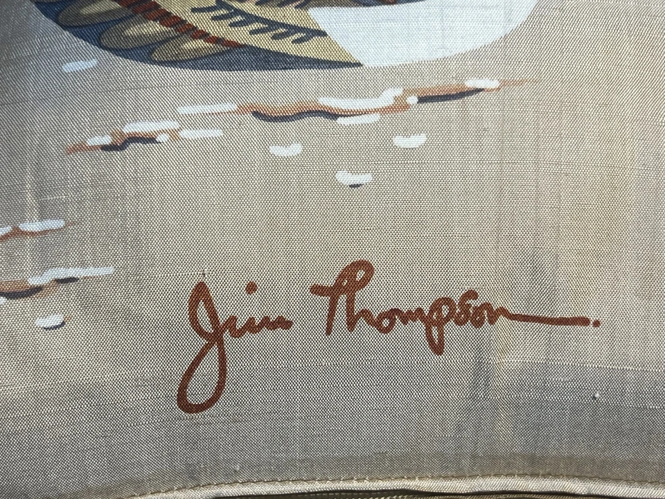 Vtg Signed Jim Thompson 100% Thai Silk 15” Pillow Case WITH INSERT Ducks In Pond - Image 3 of 4