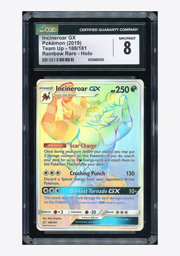 Pokemon CGC 8 Incineroar GX Rainbow Rare 2019 188/181 Team Up English