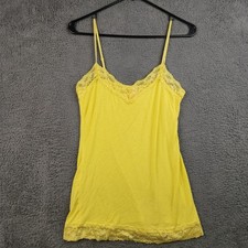 Vintage Y2K Lace Trim Cami Tank Top Yellow Womens Large Coquette Whimsy Fairy