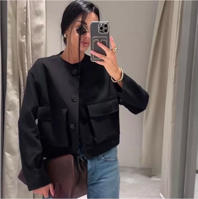 Zara ZW Collection Bomber Jacket With Pockets - NEW With Tag Size MBlack