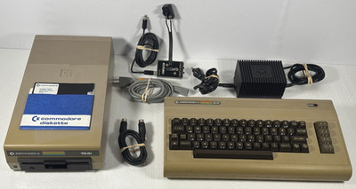 Commodore 64 Computer C64 w/ 1541 Disk Drive, PSU, Cables, RF Switch TESTED READ