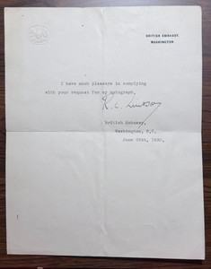 ALS Sir Ronald Charles Lindsay British Ambassador to the US 1930 to 1939