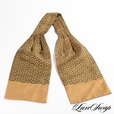 Vintage Hermes Made in France Gold Interlocking Horseshoe Print Silk Ascot Scarf