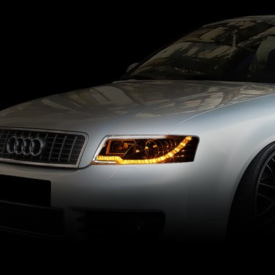 FOR 02-05 AUDI A4/S4 B6 QUATTRO LED DRL SMOKED PROJECTOR HEADLIGHT