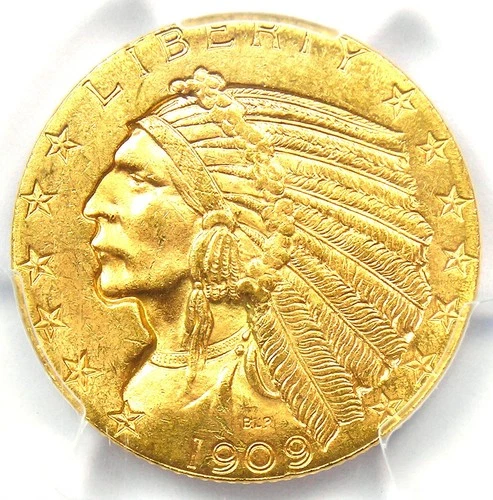 1909-D Indian Gold Half Eagle $5 Coin - PCGS MS64+ Plus Grade - $5,000 Value