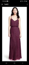 Adrianna Papell Purple Beaded Blouson Cocktail Gown Strappy Elegant MOB Wedding