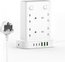 Tower Extension Lead with USB Slots, 8 Way Sockets(13A 3250W) Multi Plug