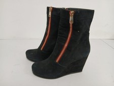 Ladies Black Suede Wedge Heel Ankle Boots with Zipper  UK 4 Alberto Zago Ref: 63
