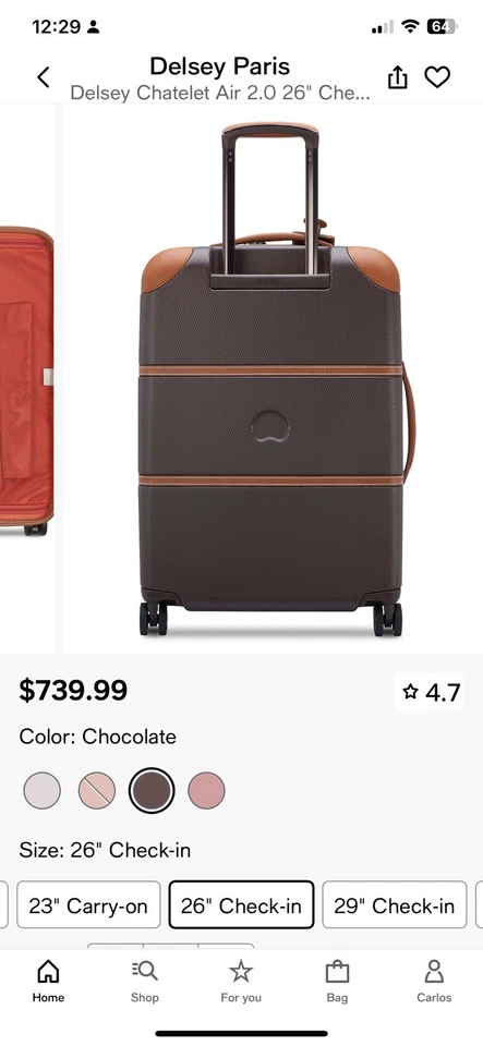 Delsey Paris Chatelet Air 2.0 26" Check-In Spinner Trunk Chocolate new - Image 3 of 4