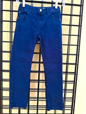 H M Boys Size 8/9 Blue Denim Cotton Pants, Pockets, Button Zip, School Casual
