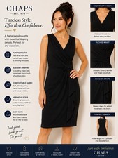 Chaps XS Black Ruched Sheath Dress V-Neck Sleeveless Knee Length Jersey Stretch