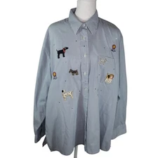 Vintage Mili Designs Best of Show Dog Breed Button Up Shirt Stripe Rhinestone XL