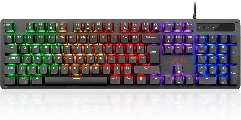 Rii Mechanical Keyboard Full Size 104 Keys Gaming Keyboard Mechanical with Blue
