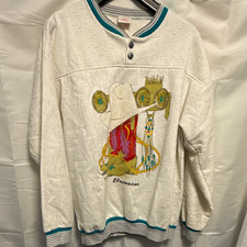 Bay Bridge White Henley Pullover Sweatshirt Graphic Print Western Made in USA XL