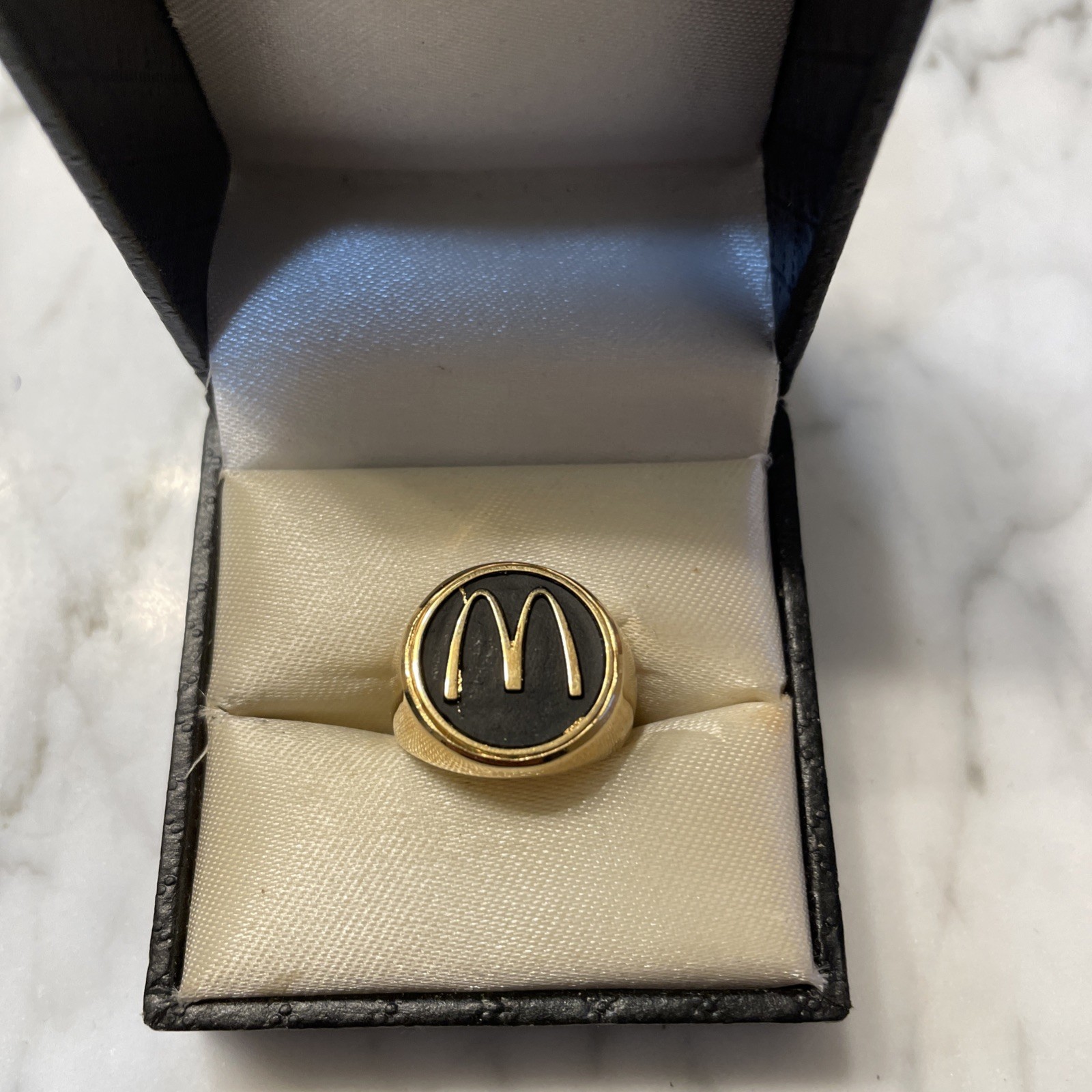 McDonald's Vtg 18K Gold Plated Ring M Signet Brass Size8.5 NOS Balfour