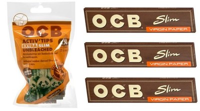 OCB 6mm Aktivkohlefilter Bamboo LE + 3x Virgin King Size Slim Papers Set Tips 