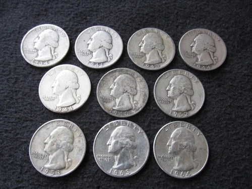 Lot of  10 Washington Silver Quarters