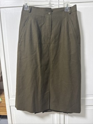 Basket Pure Wool Olive Midi Skirt Women 12