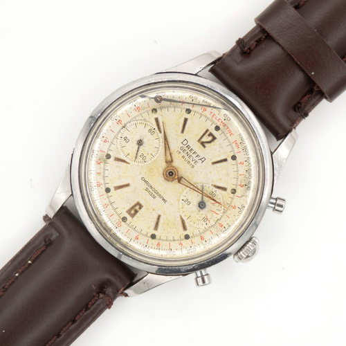 Montre Vintage Dreffa Chronographe - Mouvement Mécanique Valjoux 92 - Boîtier Doré 37mm - Bracelet Cuir - Occasion