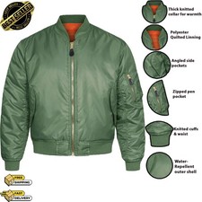 Olive Combat Army Military Air Force Style Pilot Quilted Flight Bomber Jacket