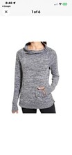Athleta Techie Women's XS Cowl Neck Sweatshirt Gray Thumbholes Athleisure Yoga